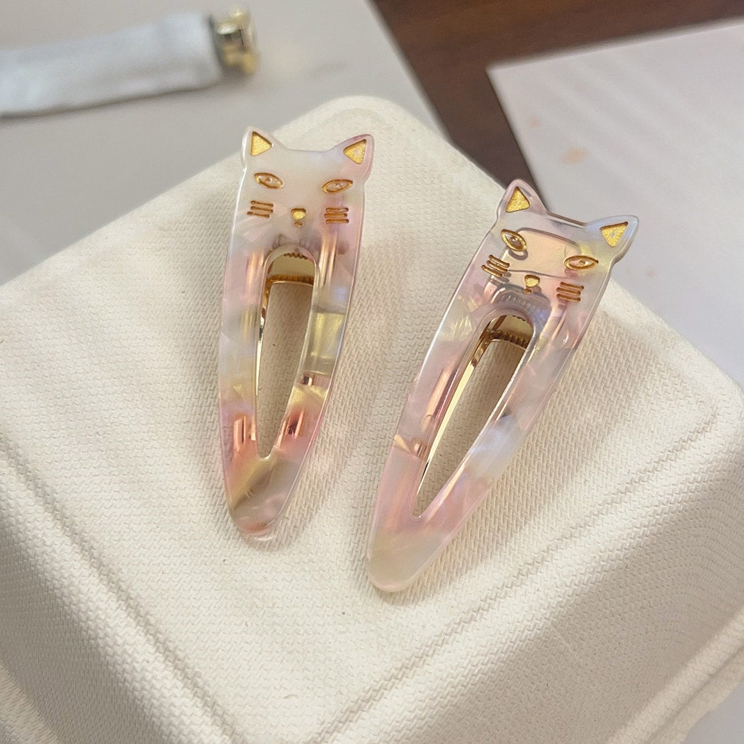 Beau - Glossy Printed Cat Detail Hair Clip Set