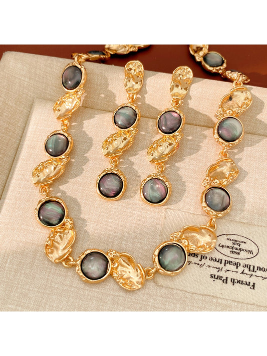 Nozari - Retro Round Link Necklace And Earrings