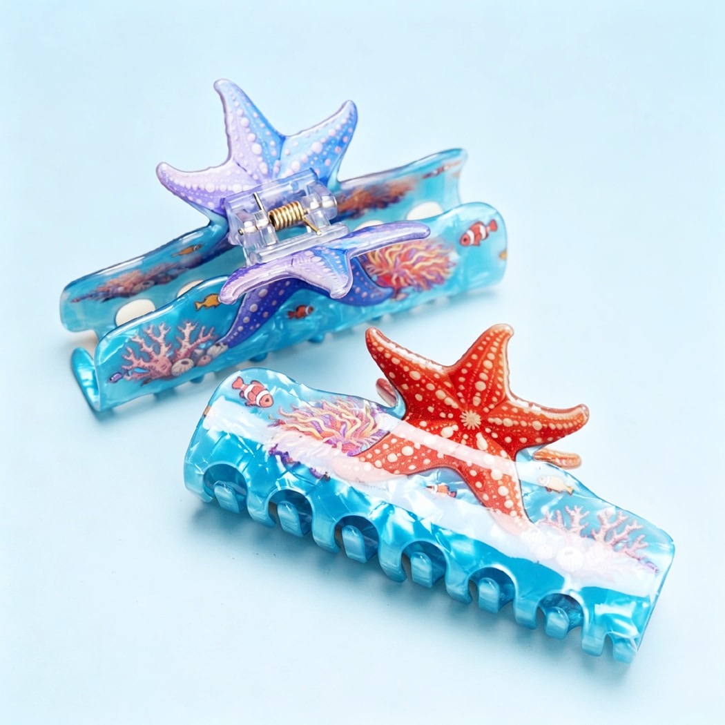 Beau - Ocean Starfish Pattern PVC Claw Clip