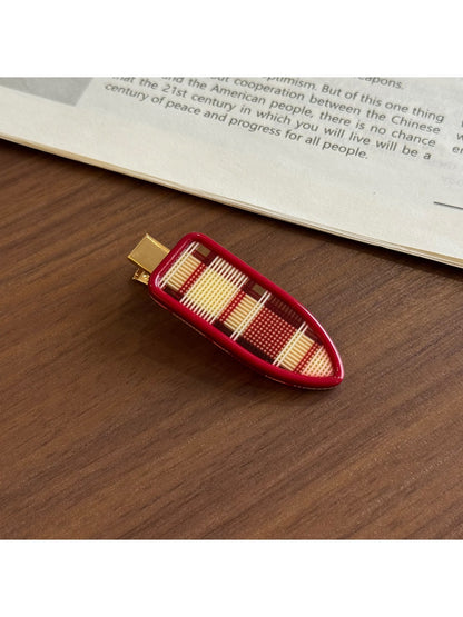 Beau - Plaid Acetate Alloy Side Bangs Hair Clip