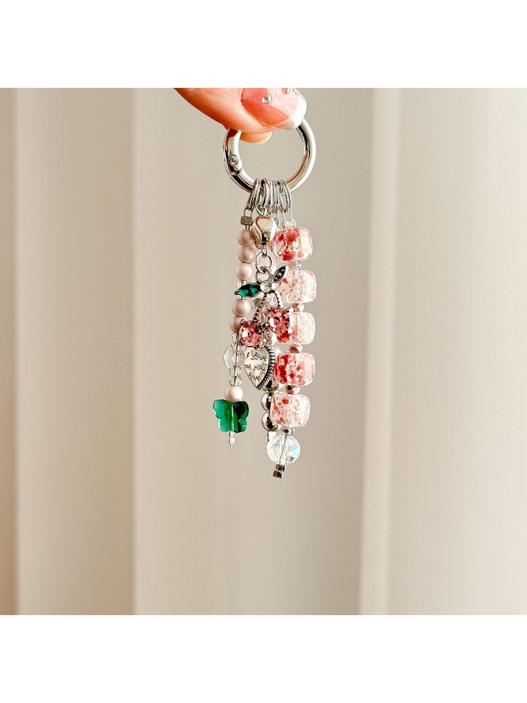 Keypus - Sweet Beaded Cherry Keyring Bag Charm Keychain