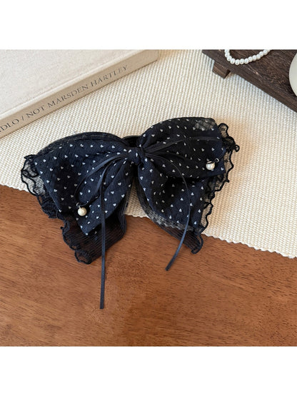 Beau - Polka Dot Ribbon Bow Lace Trim Hair Clip