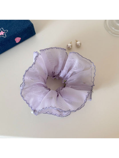 Gifty - Embroidered Floral Mesh Polyester Scrunchie