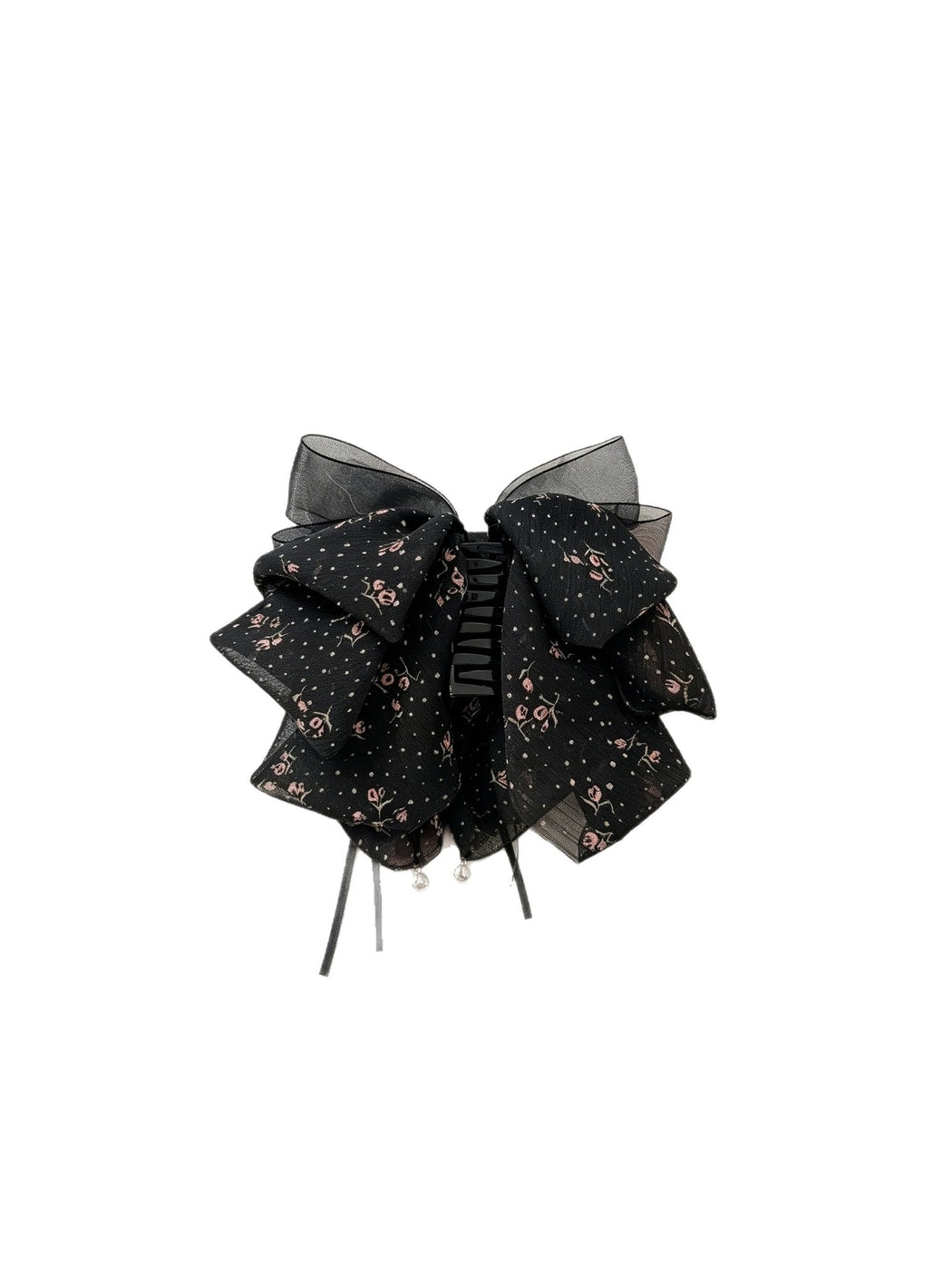 Beau - Layered Bow Floral Pattern Ponytail Claw Clip