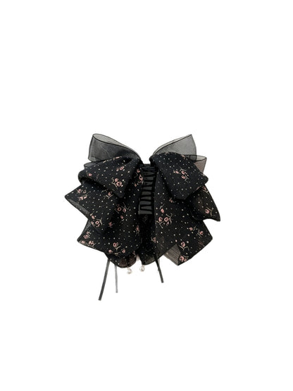 Beau - Layered Bow Floral Pattern Ponytail Claw Clip