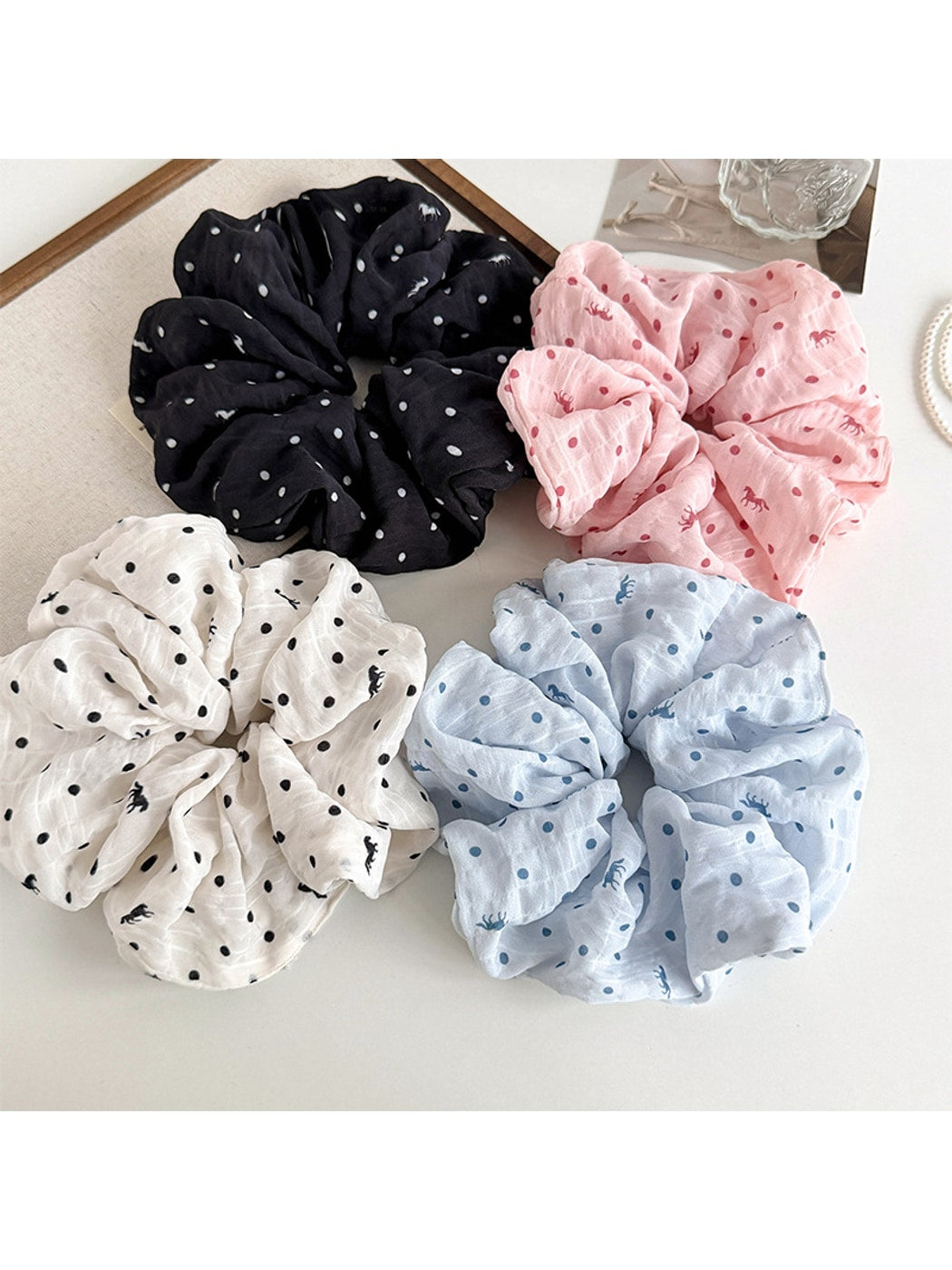 Gifty - Polka Dot Ruched Polyester Scrunchie