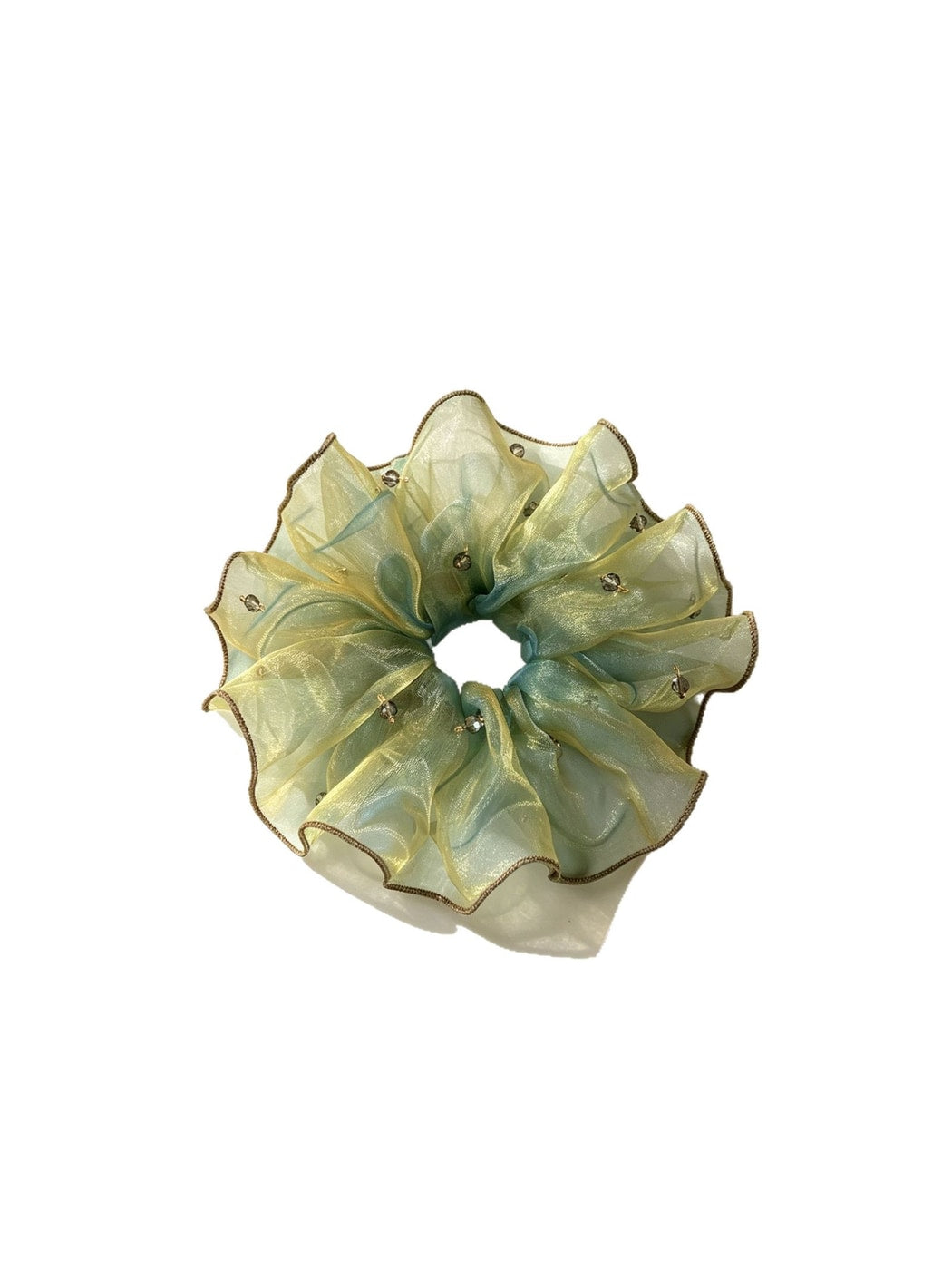 Gifty - Ruffled Mesh Bead Detail Elastic Hair Scrunchie