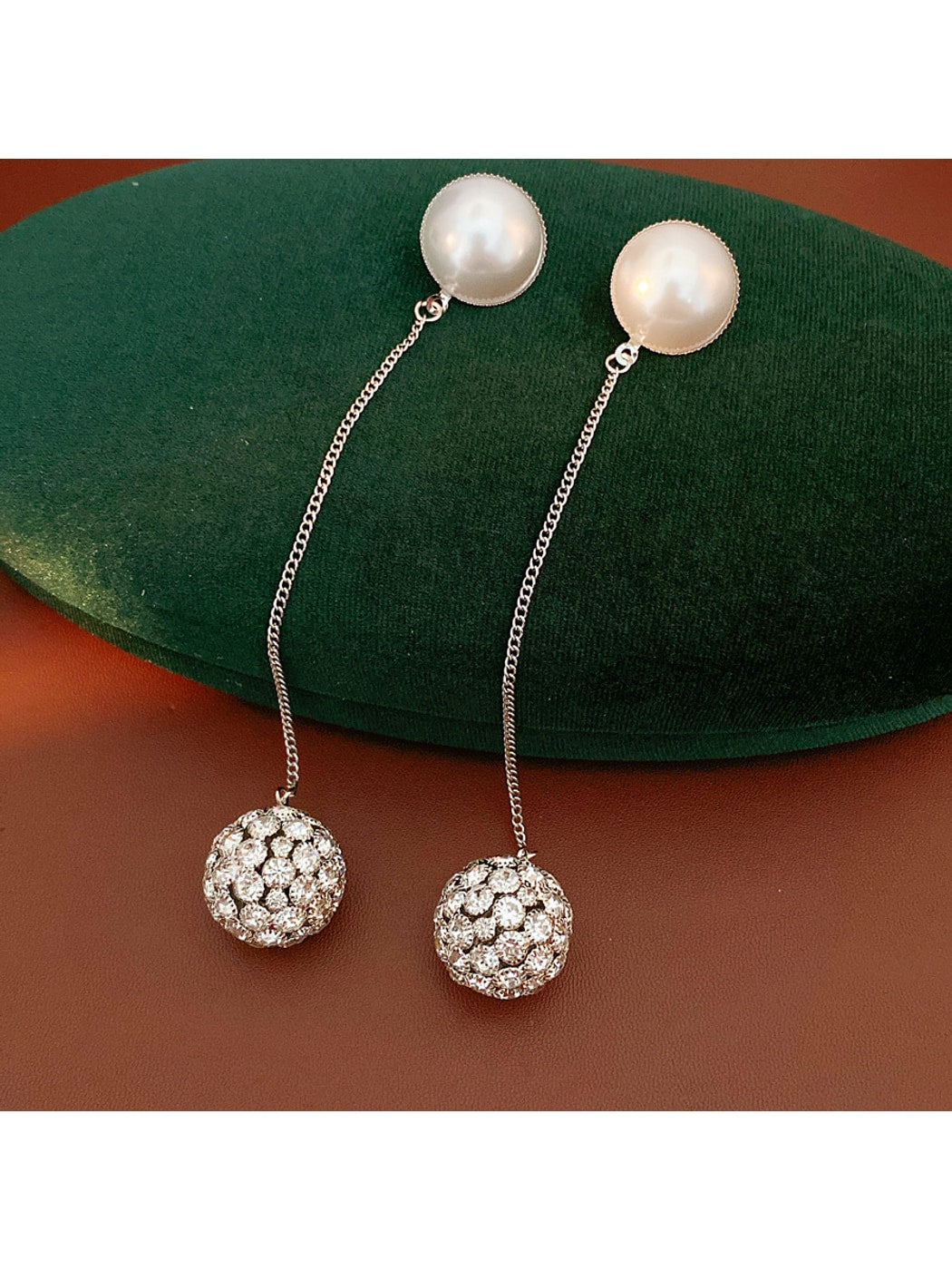Earedge - Bead Accent Round Chain Drop Fashion Stud Earrings