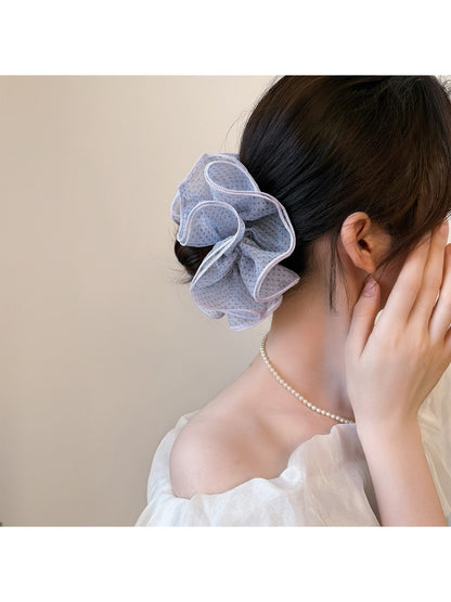 Gifty - Ruffled Polka Dot Polyester Mesh Hair Scrunchie