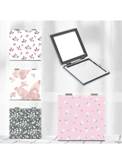 Mirroray - Square Floral Pattern Portable Makeup Mirror