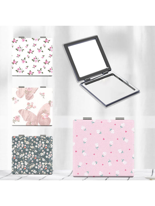 Mirroray - Square Floral Pattern Portable Makeup Mirror