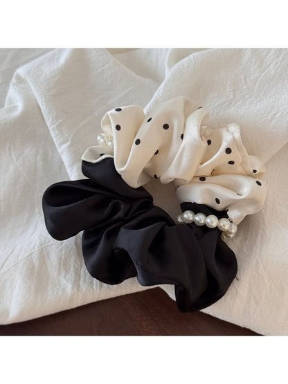 Gifty - Ruffled Satin Look Polka Dot Scrunchie