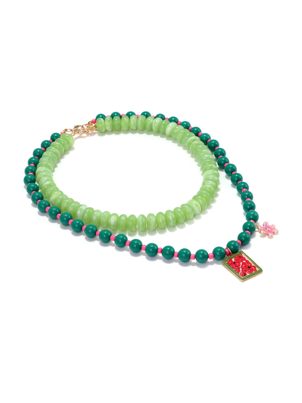 Nozari - Floral Pendant Layered Beaded Chain Necklace