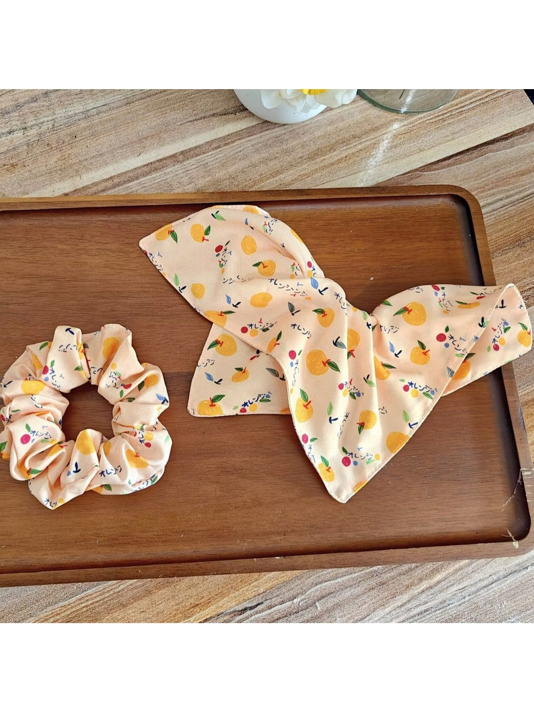 Gifty - Fruit Orange Print Polyester Fabric Scrunchie