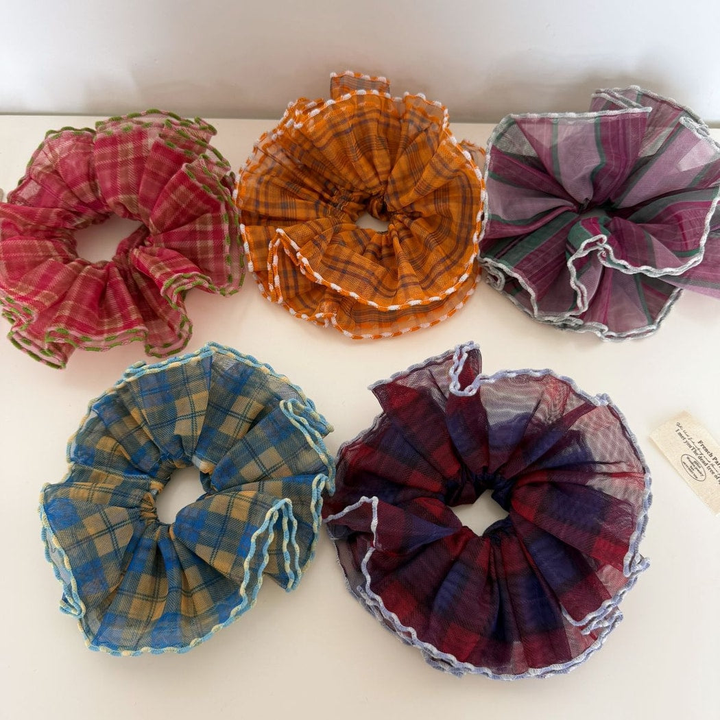 Gifty - Pleated Check Polyester Fabric Scrunchie