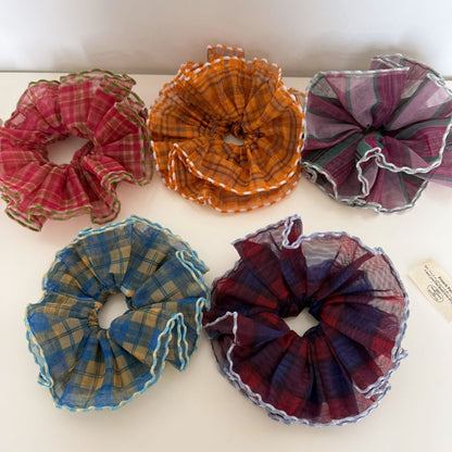Gifty - Pleated Check Polyester Fabric Scrunchie