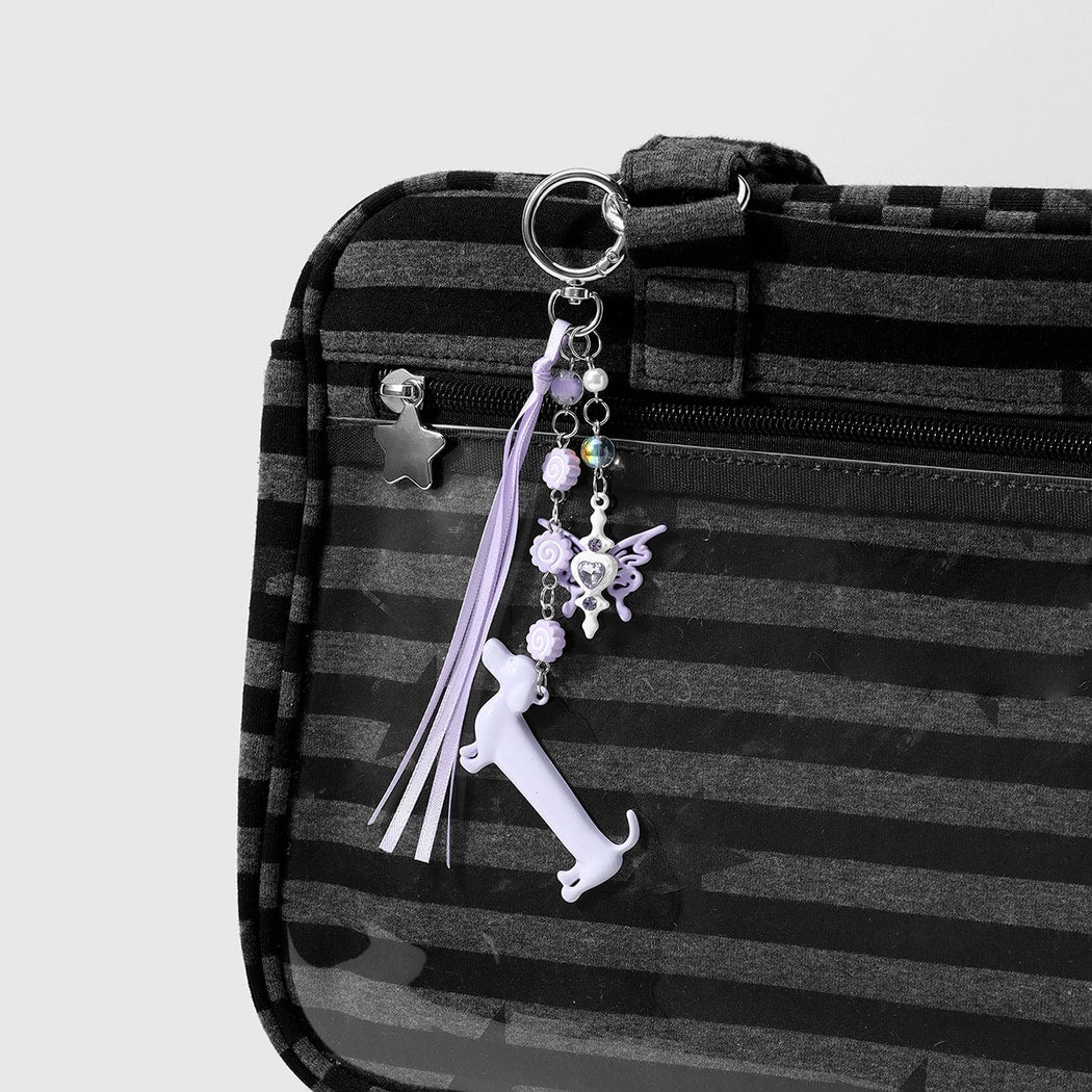 Keypus - Cartoon Dachshund Beaded Ribbon Keychain
