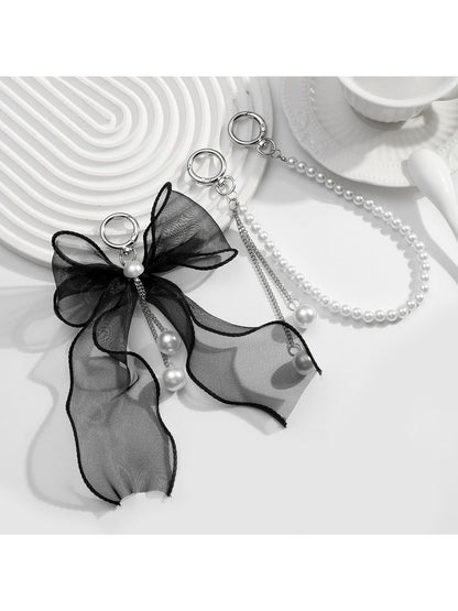 Keypus - Lace Mesh Bow Alloy Key Ring Bag Charm Keychain