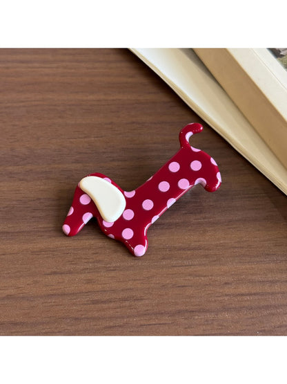 Beau - Polka Dot Dog Shape Acetate Claw Clip