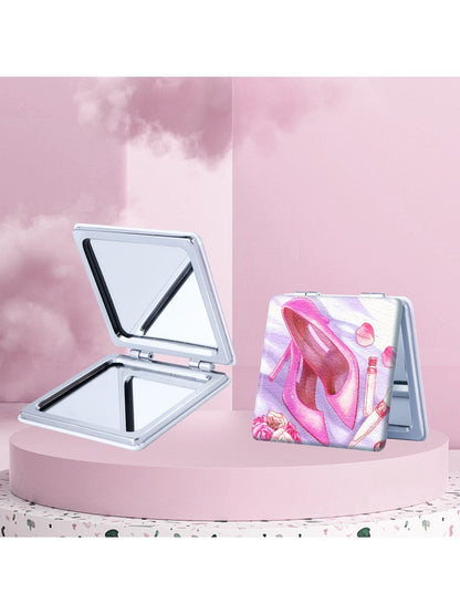 Mirroray - Cartoon Print Folding PU Glass Makeup Mirror