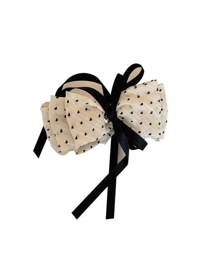 Beau - Heart Print Layered Bow Ribbon Banana Clip