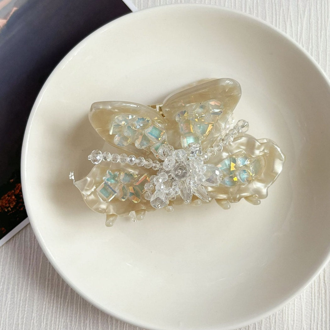 Beau - Glossy Beaded Butterfly Form Acetate Claw Clip