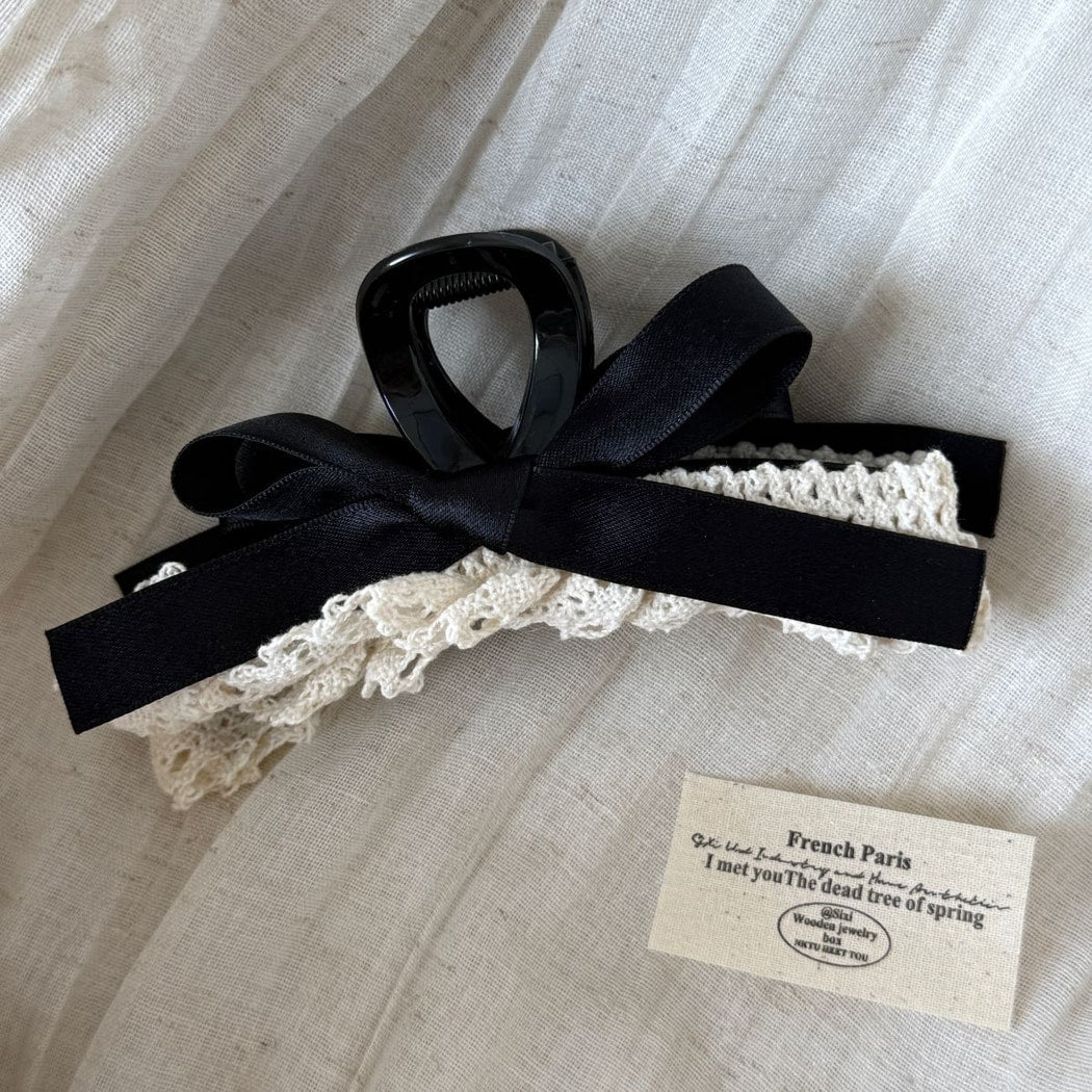 Beau - Decorative Lace Ruffle Bow Accent Banana Clip