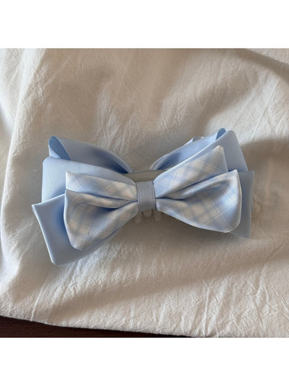 Gifty - Pleated Bow Checked Patchwork Fabric Scrunchie