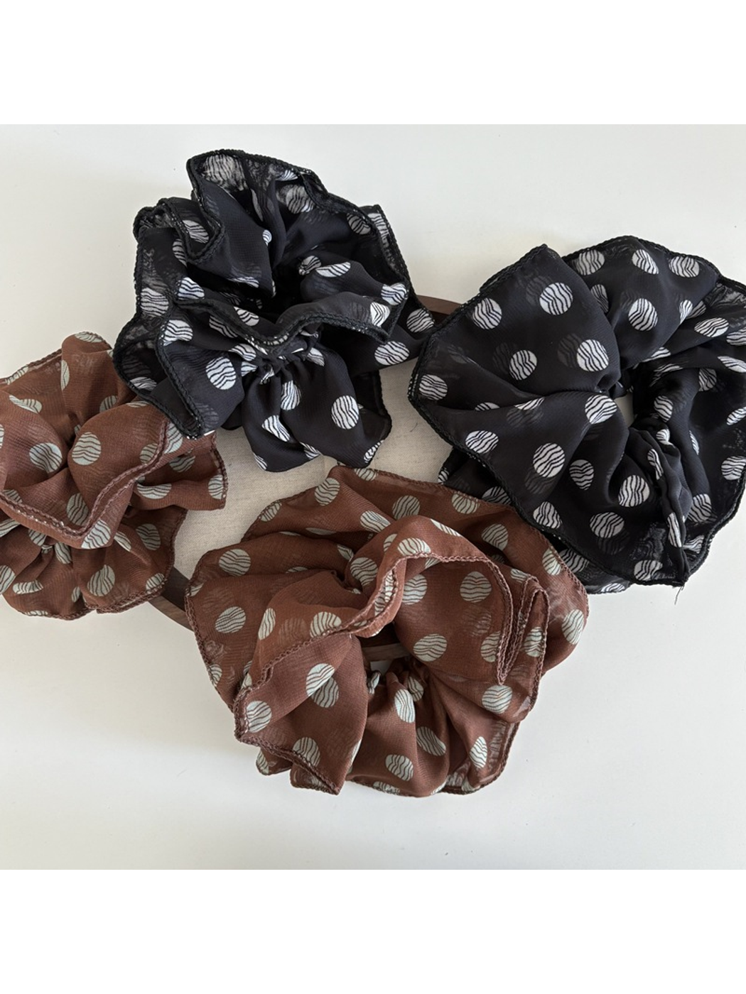 Gifty - Double Layer Chiffon Polka Dot Scrunchie