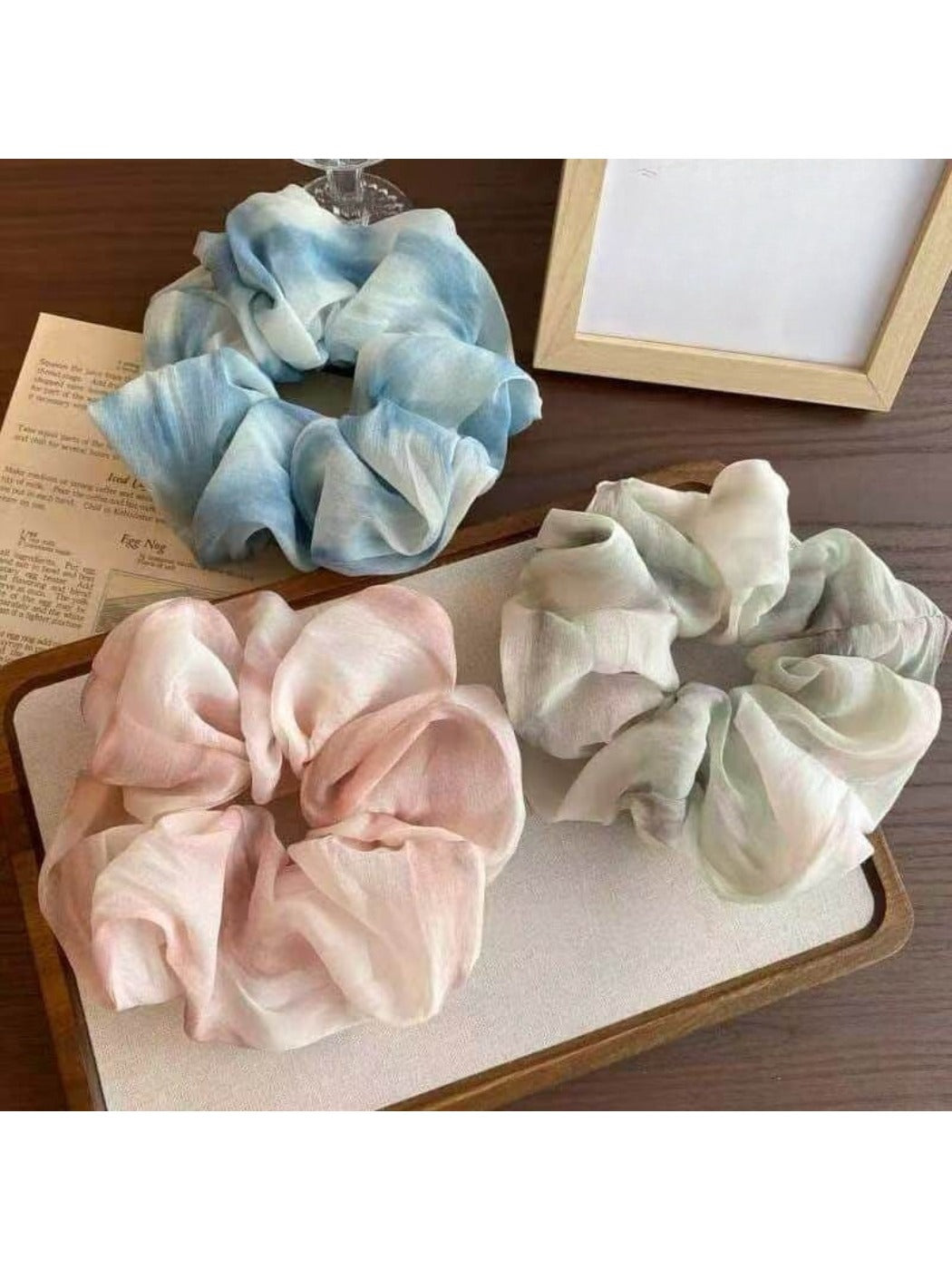 Gifty Chic dip dye scrunchie in pastel pink and blue on white background
