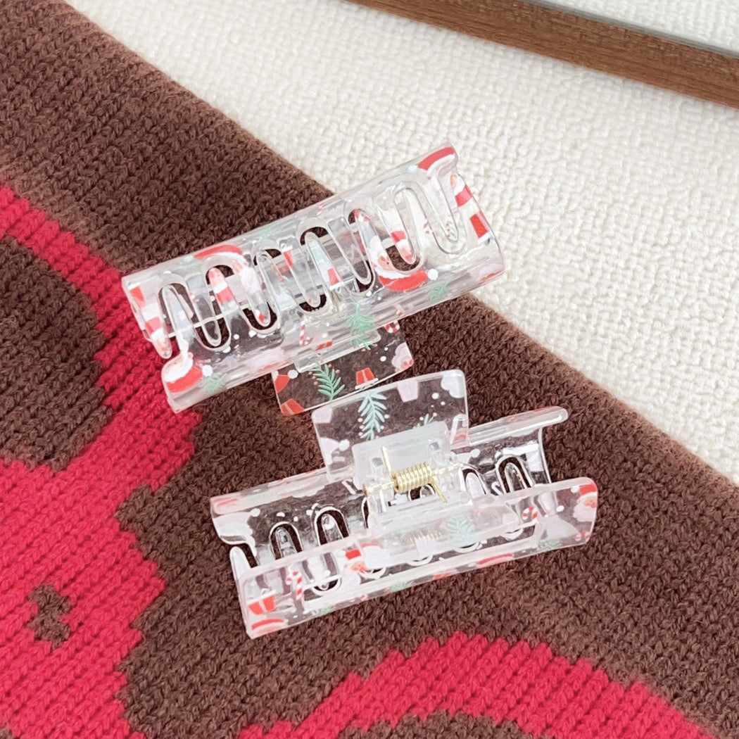 Beau - Christmas Transparent Santa Print Claw Clip