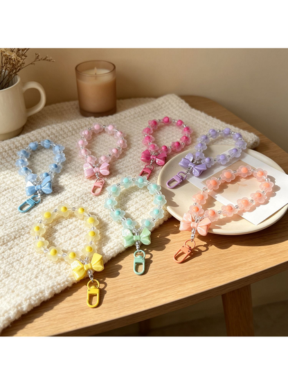 Keypus - Floral Beaded Bow Acrylic Bag Charm Keychain