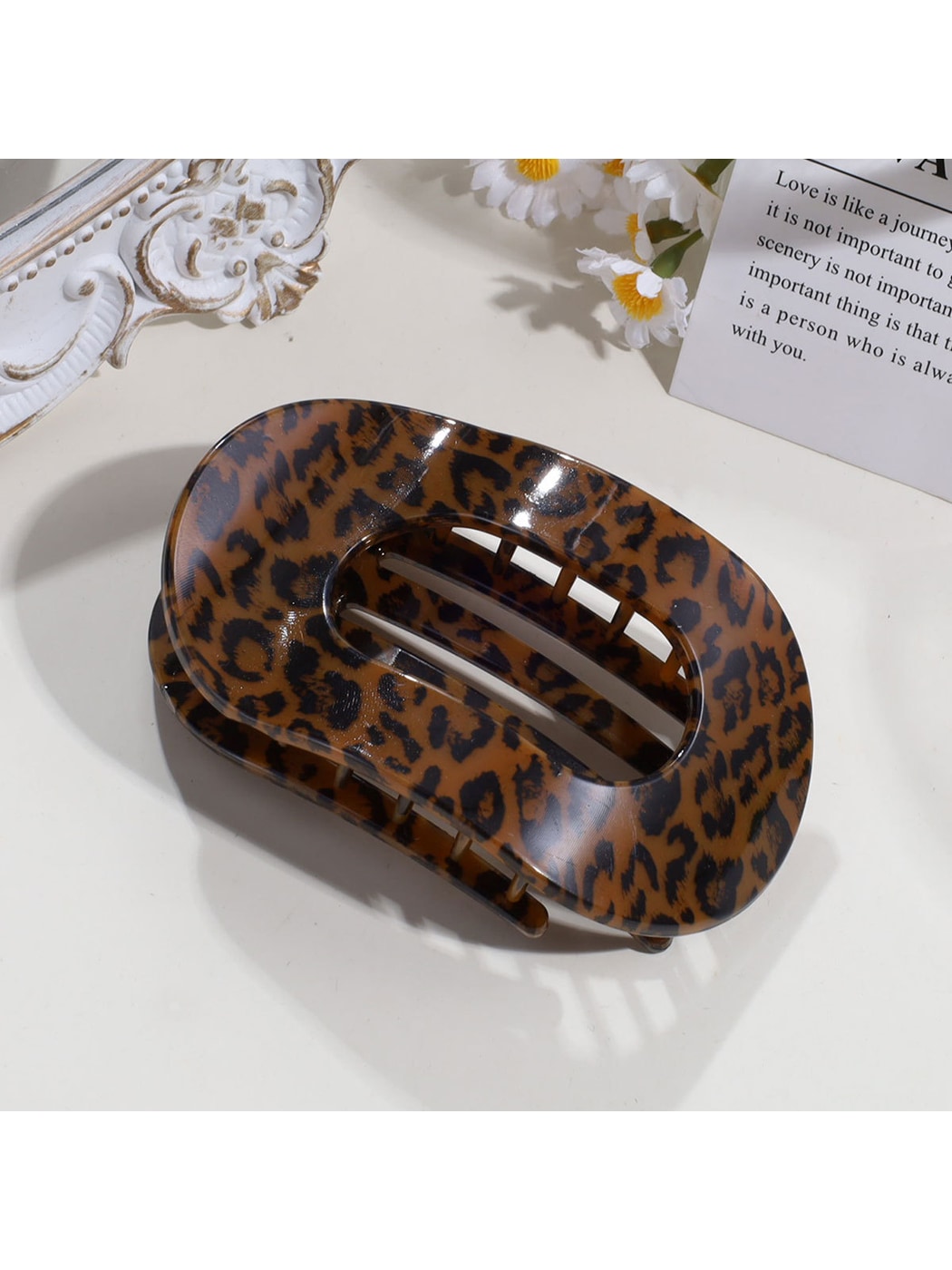 Beau - Floral Print Flat Oval Spring Claw Clip