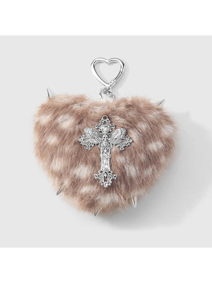 Keypus - Y2K Leopard Heart Cross Bag Charm Keychain