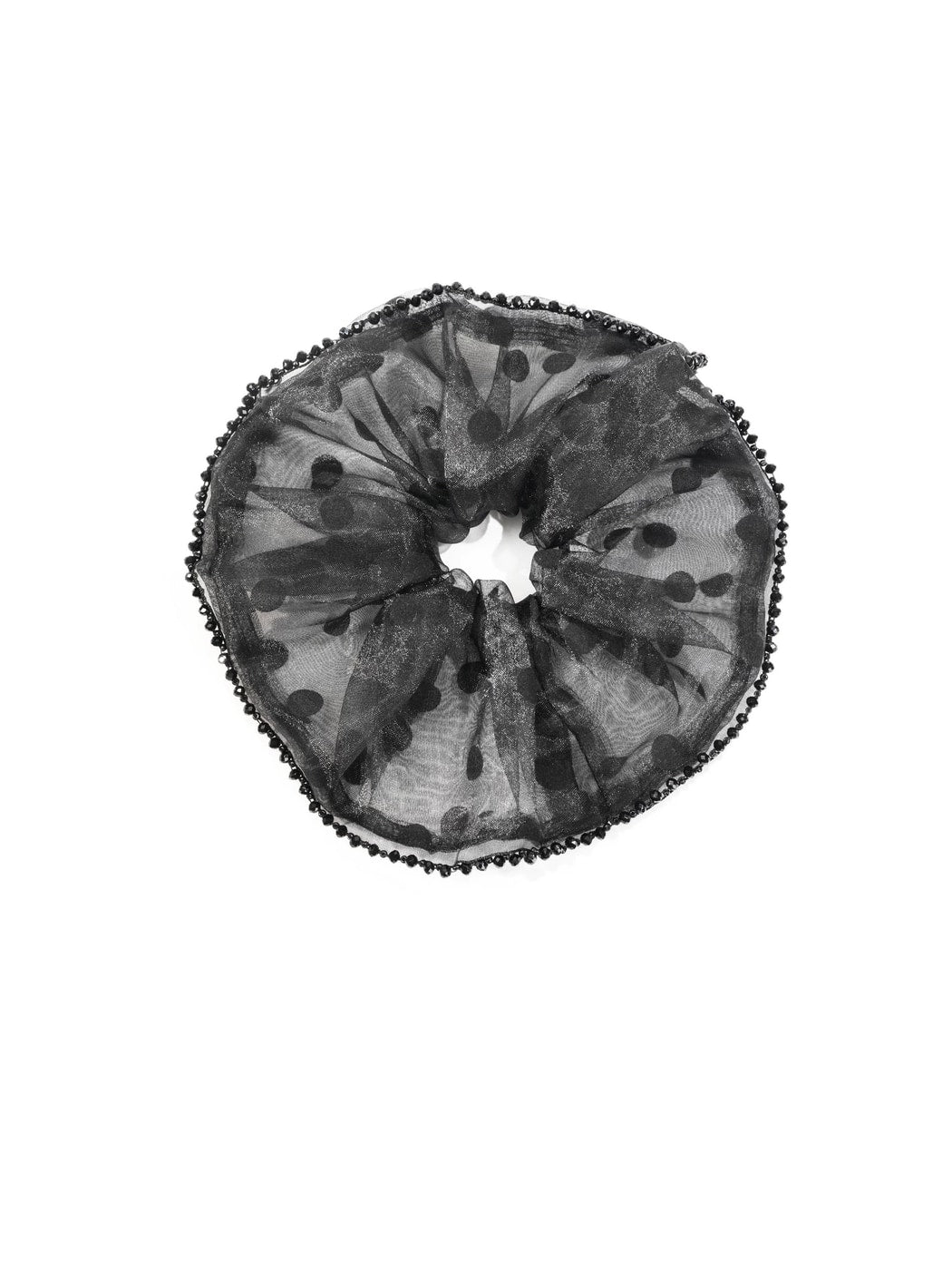 Gifty - Polka Dot Ruffled Sheer Trim Scrunchie