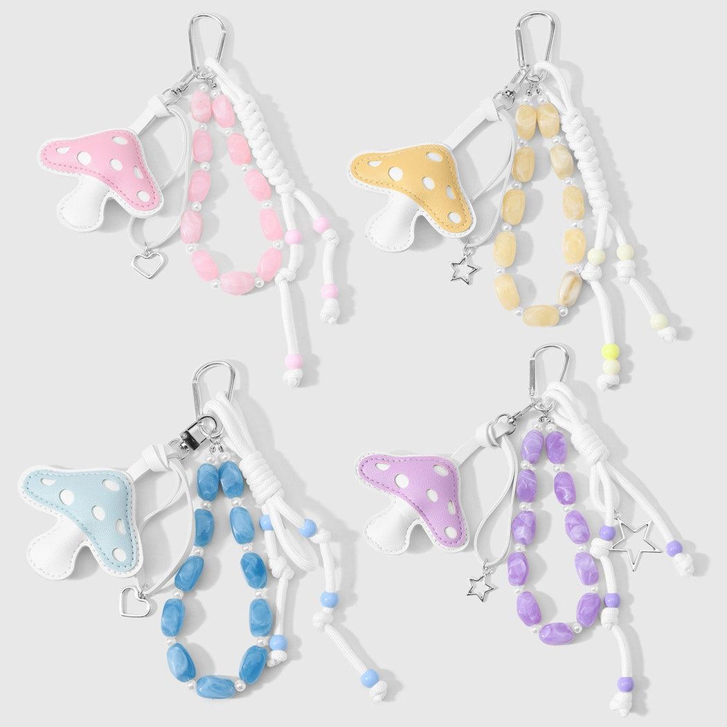 Keypus - Fresh Cartoon Mushroom Beaded Keychain