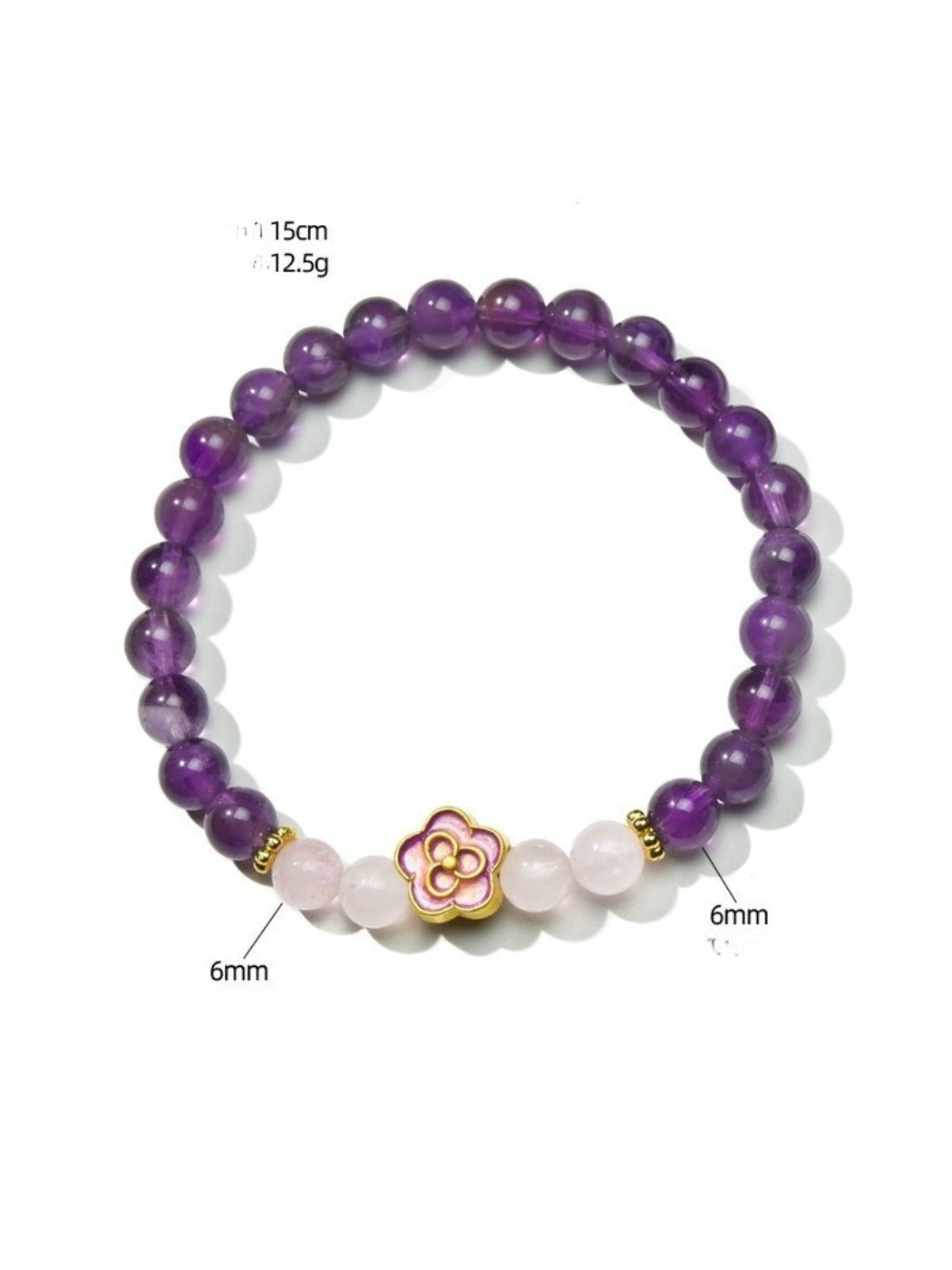 Purple crystal beads arranged in a circle forming the Lovra bracelet