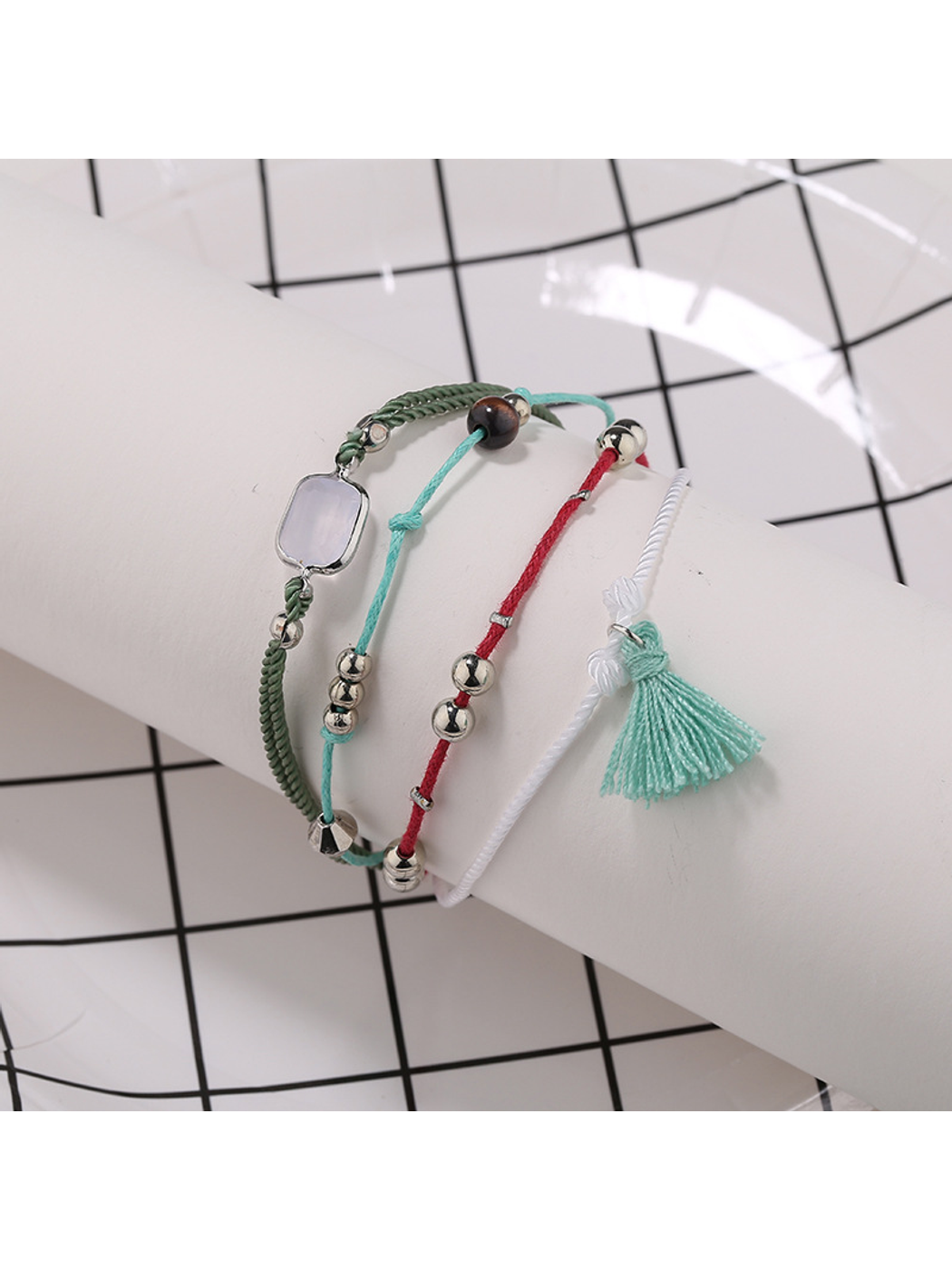 Lovra - Fashionable Beaded Tassel Pendant Bracelet
