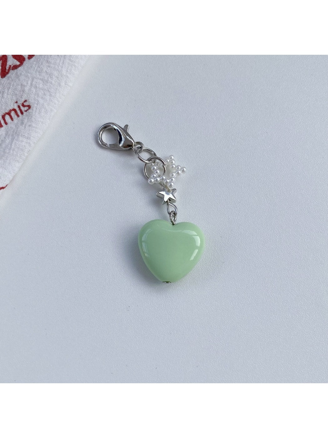 Keypus - Beaded Heart Bag Charm Alloy Plastic Keychain