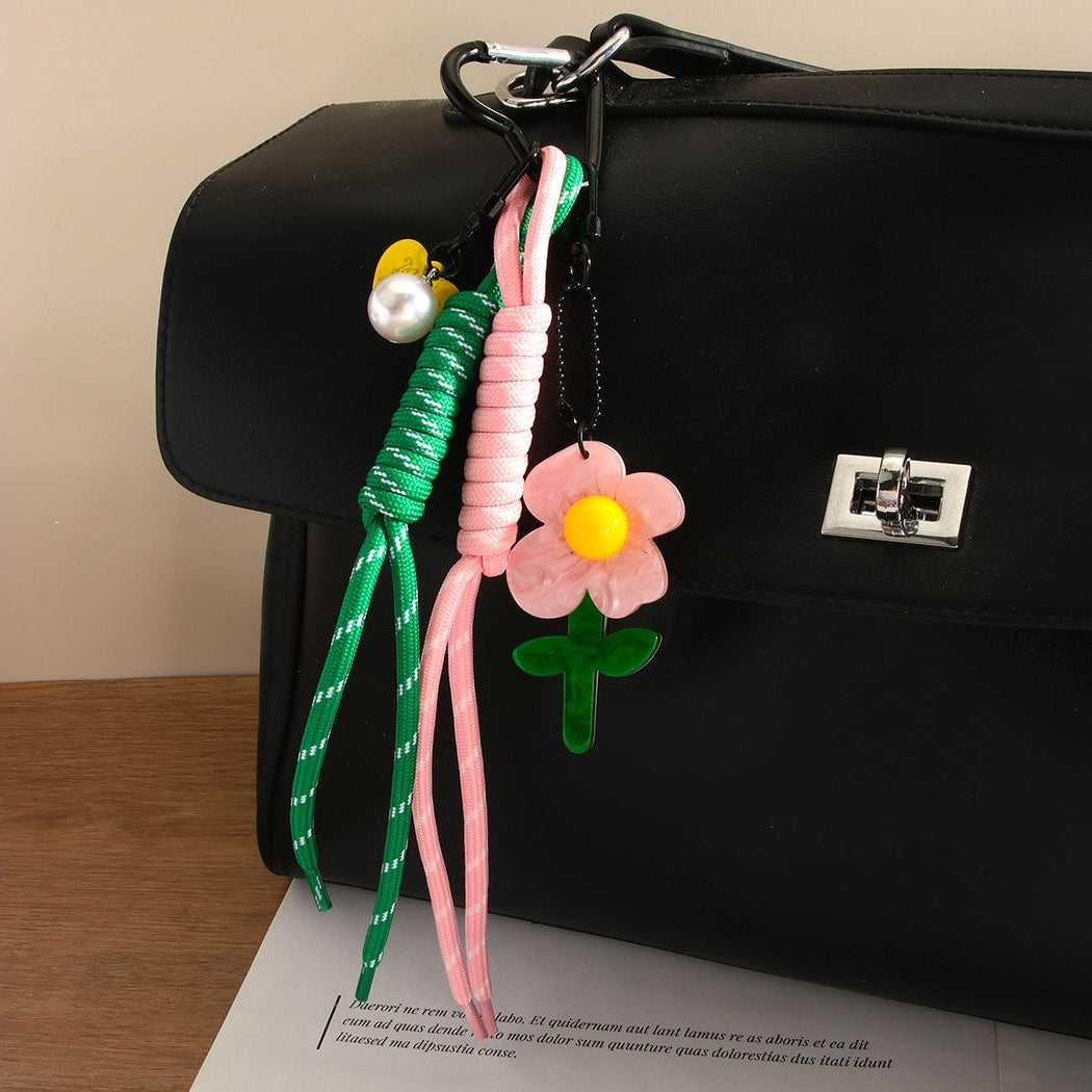 Keypus - Acrylic Flower Woven Cord Bag Charm Keychain