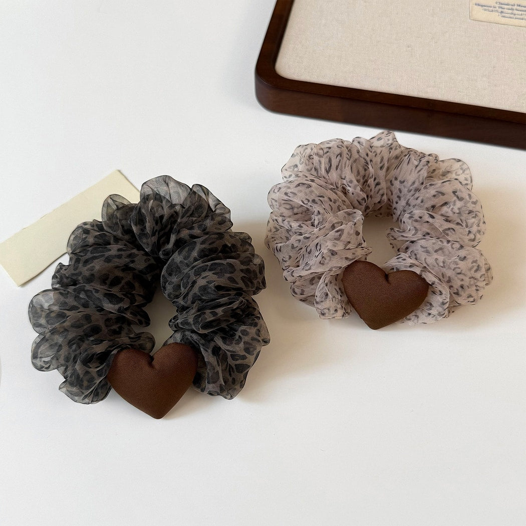 Gifty - Sheer Leopard Pattern Mesh Ruffle Scrunchie