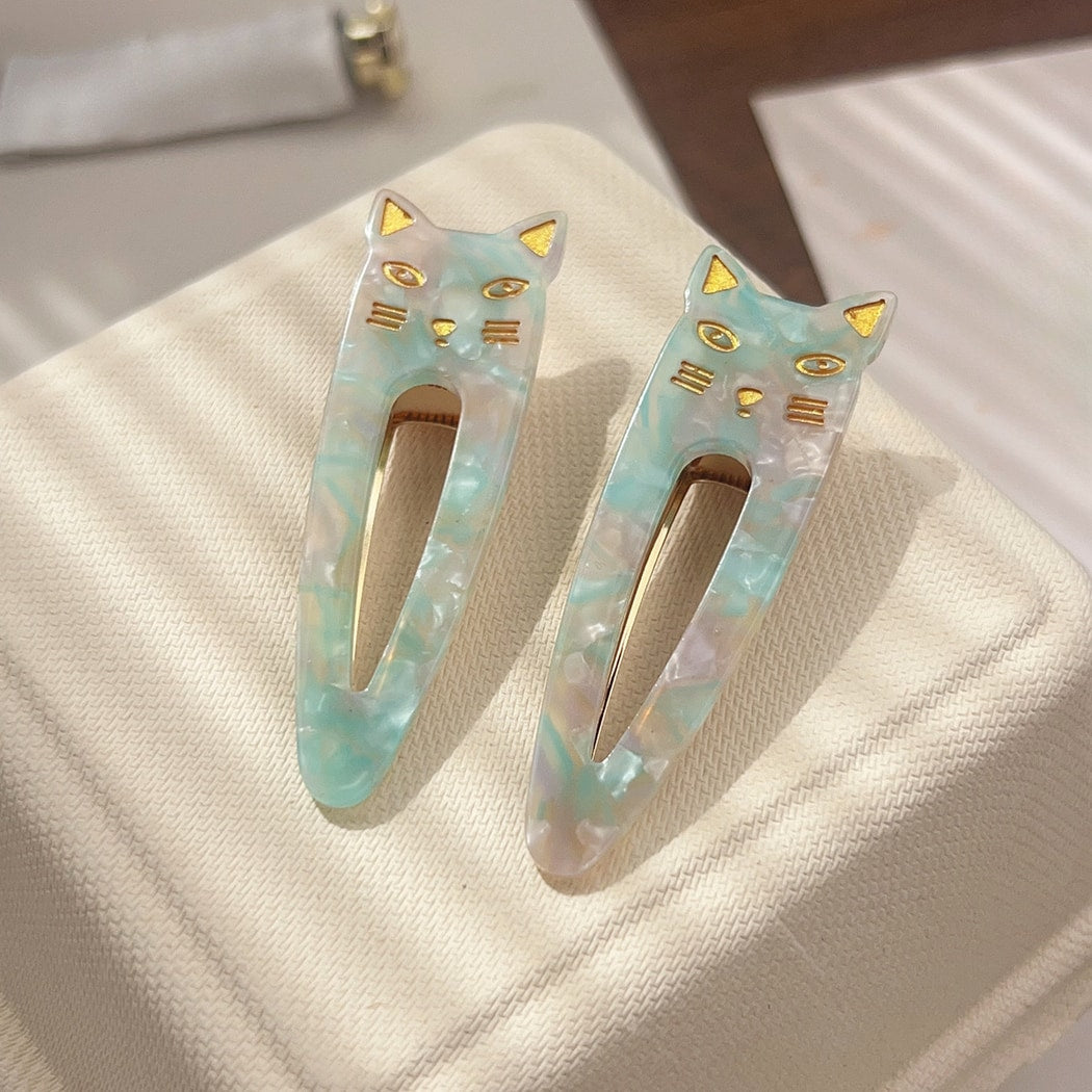 Beau - Glossy Printed Cat Detail Hair Clip Set