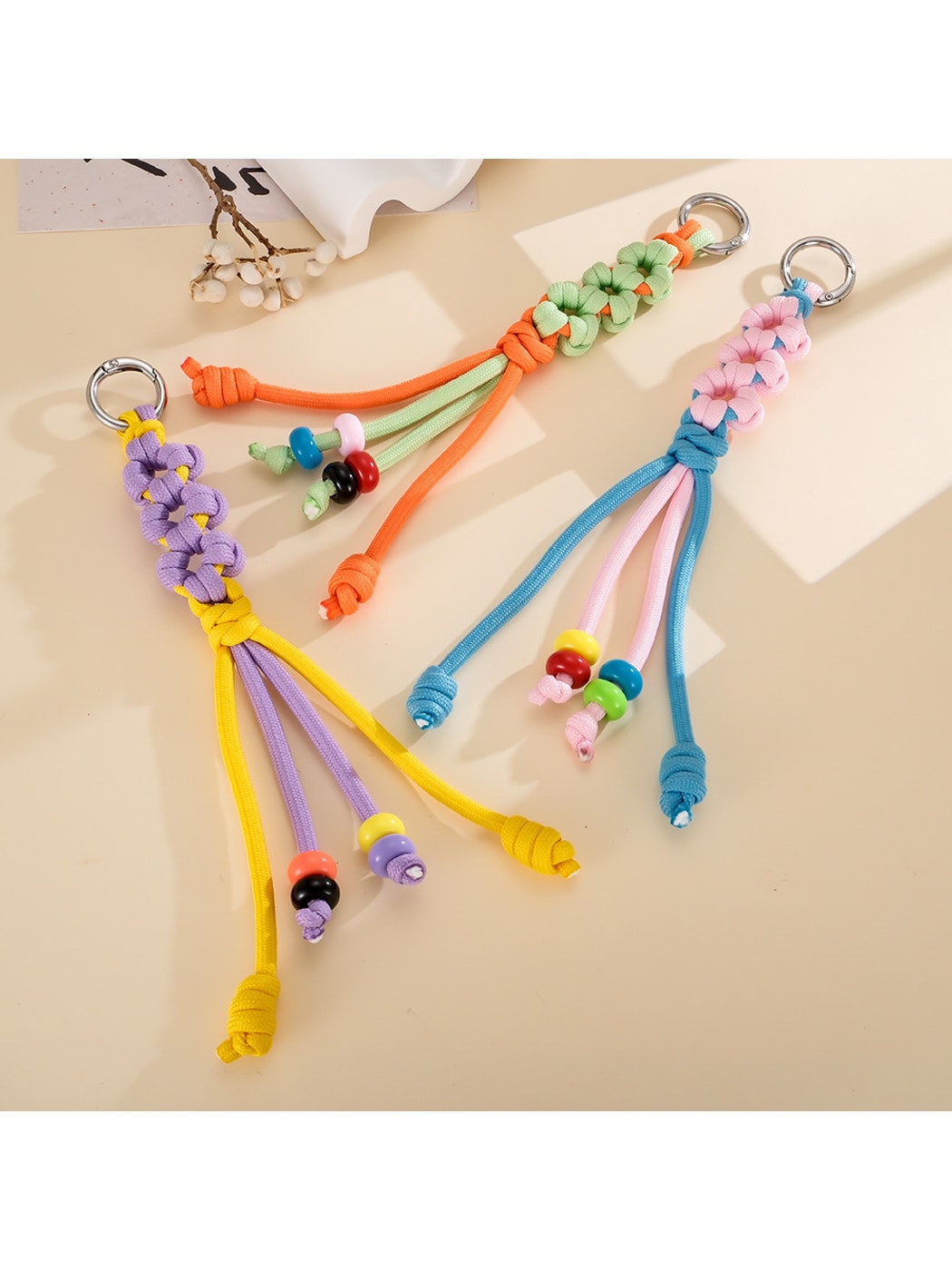 Keypus - Colorblock Floral Beaded Woven Bag Charm Keychain