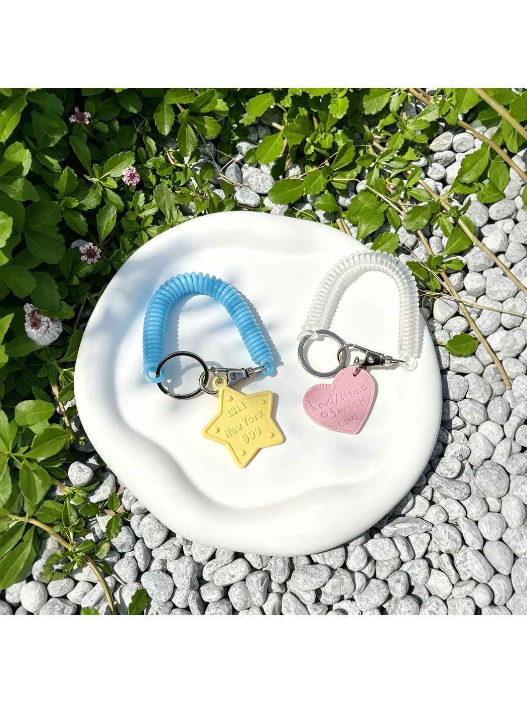 Keypus - Acrylic Spring Cord Heart and Star Keychain