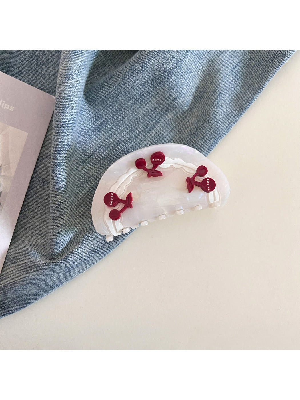 Beau - Adorable Half Round Cherry Themed Claw Clip