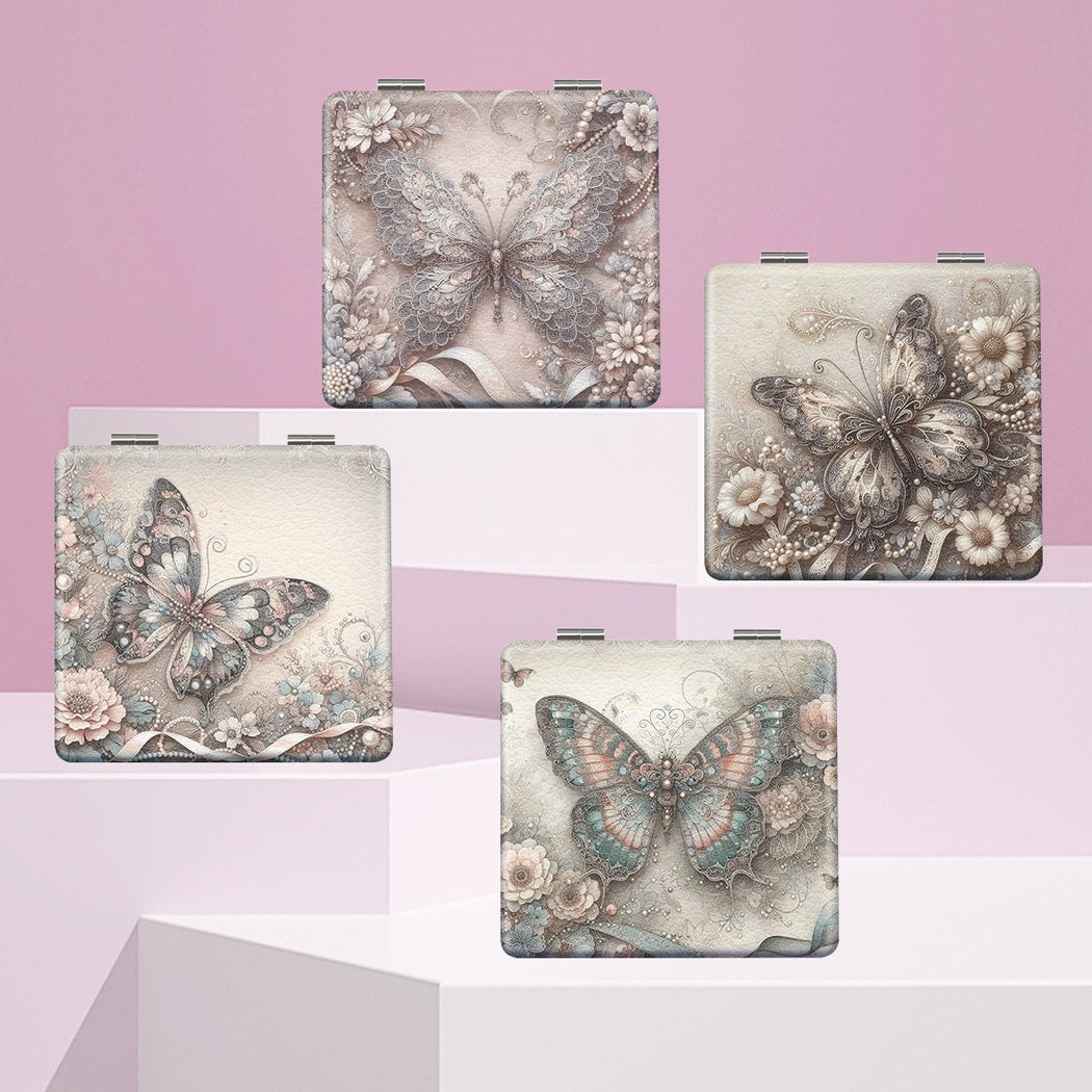 Mirroray - Butterfly Print Foldable Glass Makeup Mirror