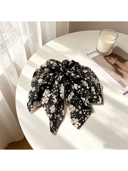 Gifty - Vintage Style Flower Print Bow Hair Scrunchie