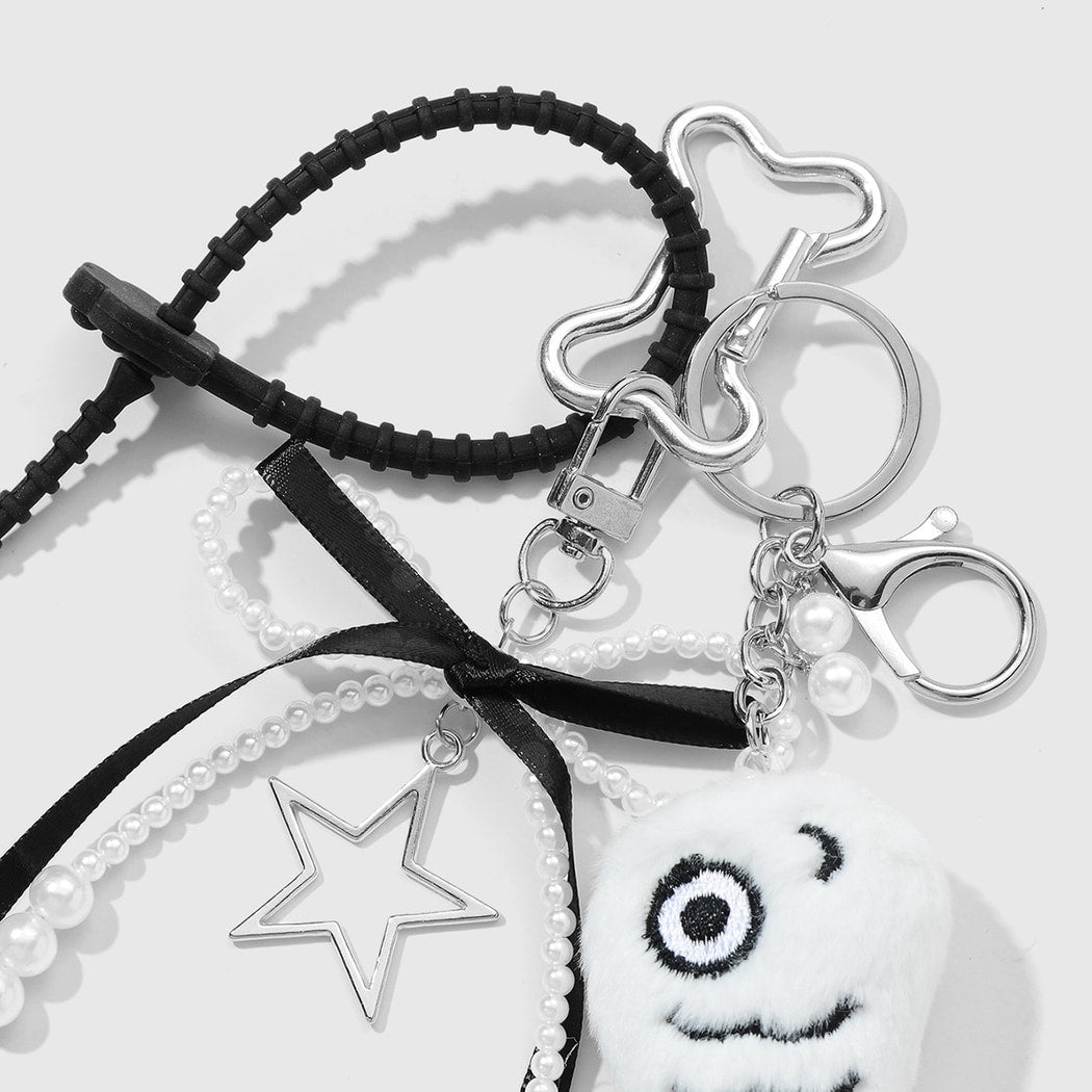 Keypus - Lace Bow Plush Bone Shape Keychain