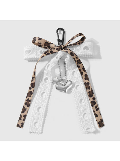 Keypus - Leopard Ribbon Lace Bow Pendant Alloy Keychain
