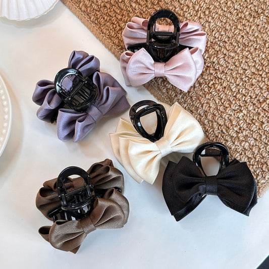 Beau - Double Bow Satin Look Claw Clip